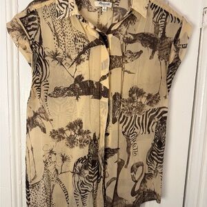 Madewell Beige and Brown Safari Print Silk Blouse